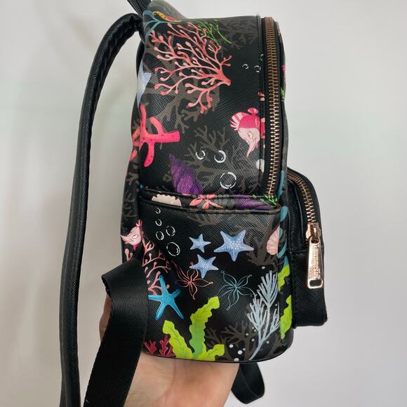 Disney Loungefly The Little Mermaid Flounder Sebastian Small back bag black - Picture 3 of 16